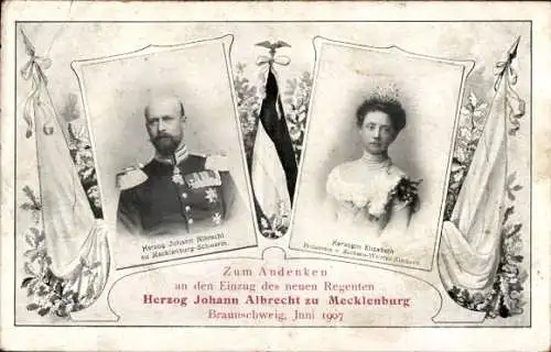 Ak Herzog Johann Albrecht zu Mecklenburg Schwerin, Herzogin Elisabeth, Braunschweig 1907