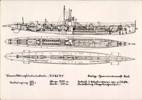 Ak Deutsches U-Boot 5 bis U-8, Bauplan, Entwurf