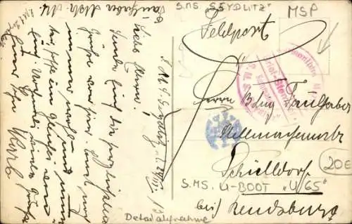 Künstler Ak Stöwer, Willy, Dt. U Boot, Unterseeboot in englischen Gewässern, SM U 65, Querschnitt