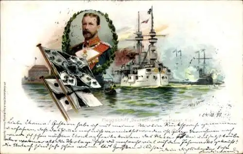 Künstler Litho Stöwer, Willy, Deutsches Kriegsschiff, SMS Deutschland, Flaggschiff, Prinz Heinrich