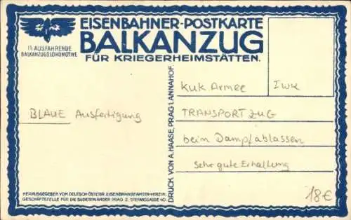 Künstler Ak Ausfahrende Balkanzugslokomotive, Dampflok, Eisenbahner Postkarte Balkanzug Nr. 11