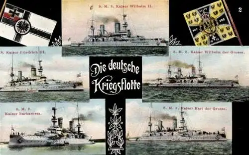 Ak Deutsche Kriegsschiffe, Kaiser Barbarossa, Wilhelm der Große, Wilhelm II, Linienschiffe