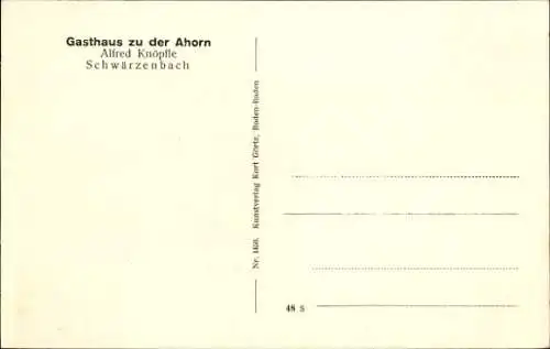 Ak Schwärzenbach Titisee Neustadt im Breisgau Hochschwarzwald, Gasthaus zu der Ahorn