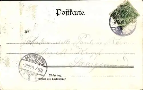 Litho St. Johann Saarbrücken im Saarland, Hotel Messmer, Winterberg, Spicherer Höhen, Saarpartie