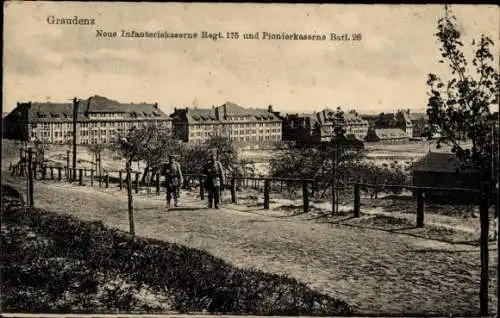 Ak Grudziądz Graudenz Westpreußen, Neue Infanteriekaserne Regiment 175, Pionierkaserne Batl. 26