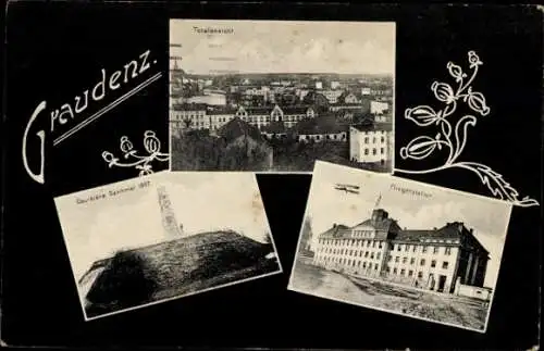 Ak Grudziądz Graudenz Westpreußen, Coubiere-Denkmal, Fliegerstation, Gesamtansicht