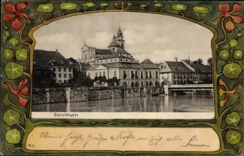 Passepartout Ak Solothurn Stadt Schweiz, Gesamtansicht, Brücke