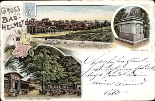 Litho Helmstedt in Niedersachsen, Bad, Kriegerdenkmal, Wappen