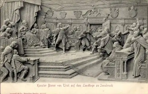 Ak Innsbruck in Tirol, Relief, Kanzler Biener von Tirol auf dem Landtage