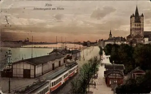 Ak Köln am Rhein, Stimmungsbild am Rhein, Straßenbahn