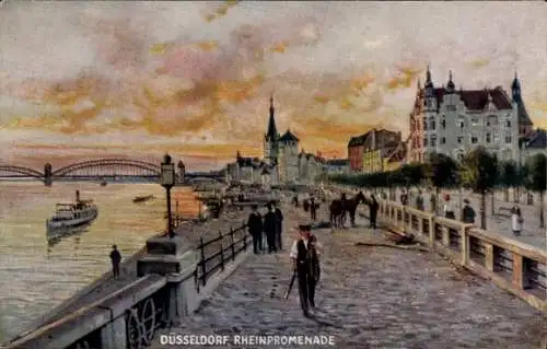 Ak Düsseldorf am Rhein, Rheinpromenade