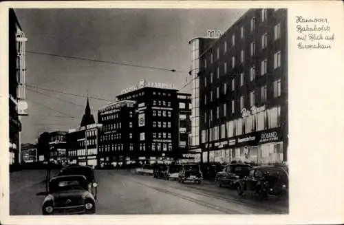 Ak Hannover, Bahnhofstraße, Europahaus, Geschäfte, Nachtbeleuchtung