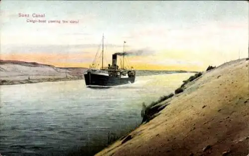 Ak Port Said Ägypten, Suezkanal, Frachtschiff