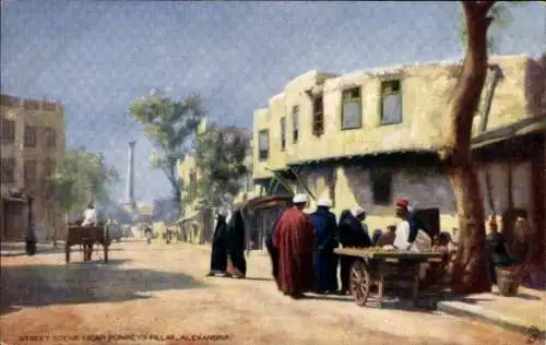 Künstler Ak Alexandria Ägypten, Straßenpartie, Pompeiussäule