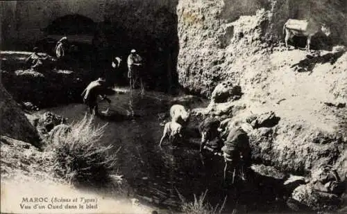 Ak Marokko, Blick auf ein Oued auf dem Land