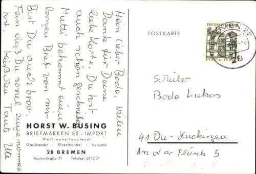 Ak Hansestadt Bremen, Horst W. Büsing, Briefmarken EX - IMPORT, Weltneuheitendienst, Faulenstr. 71