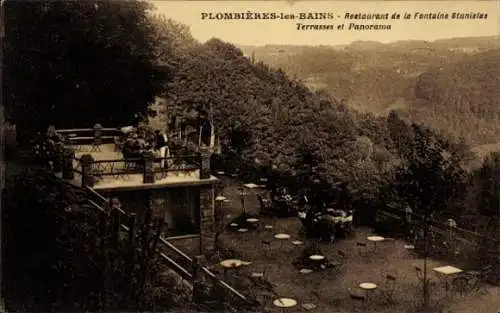 Ak Plombières les Bains Lothringen Vosges, Restaurant de la Fontaine Stanislas, Terrasse