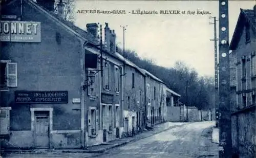 Ak Auvers-sur-Oise Val d’Oise, Epicerie Meyer und Rue Rajon