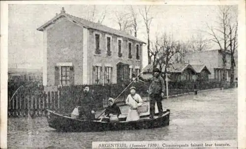 Ak Argenteuil Val d'Oise, Händler machen ihre Runde, Überschwemmung 1910