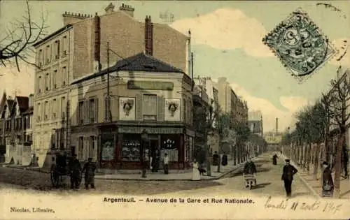 Ak Argenteuil Val d'Oise, Avenue de la Gare und Rue Nationale