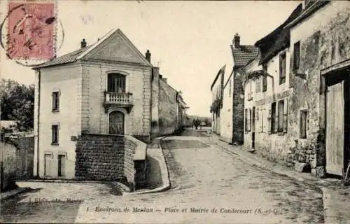 Ak Condécourt Val d'Oise, Place und Rathaus