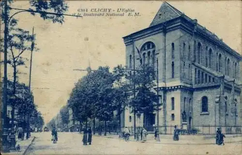 Ak Clichy Hauts de Seine, Kirche und Boulevard National