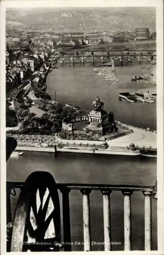 Ak Koblenz am Rhein, Deutsches Eck, Blick von Ehrenbreitstein