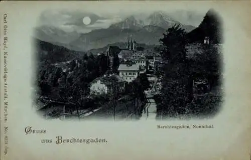 Mondschein Ak Berchtesgaden in Oberbayern, Nonntal, Hotel Salzburgerhof