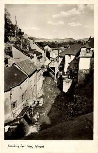 Ak Saarburg Bezirk Trier, Teilansicht, Tümpel, Häuser