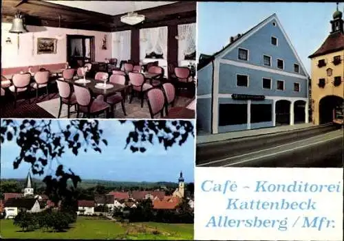 Ak Allersberg in Mittelfranken, Cafe Kattenbeck, Innen- und Außenansicht, Totale vom Ort, Fam Ortner