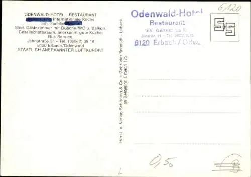 Ak Erbach im Odenwald Hessen, Odenwald-Hotel, Außenansicht, Speiseräume