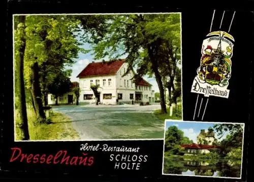 Ak Schloß Holte Stukenbrock in Westfalen, Hotel Pension Johann Dresselhaus, Wappen