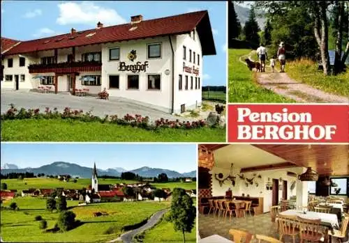 Ak Wald in Schwaben, Teilansicht, Pension Berghof, Außenansicht, Speiseraum, Spaziergänger