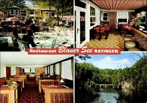 Ak Ratingen Nordrhein Westfalen, Speise-Restaurant Blauer See, Innenansichten, Gartenterrasse, See