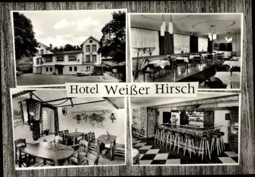 Ak Bad Karlshafen an der Weser, Hotel Weißer Hirsch, Speiseräume, Bar, Außenansicht