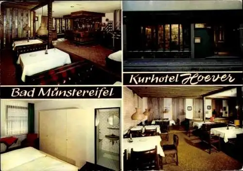 Ak Bad Münstereifel in Nordrhein Westfalen, Kurhotel Hoever, Schlafzimmer, Speiseräume