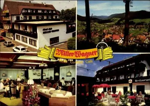 Ak Baiersbronn im Schwarzwald, Panorama, Hotel-Gasthof-Café Miller-Wagner, Speiseraum, Terrasse