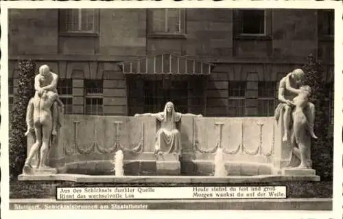 Ak Stuttgart in Württemberg, Schicksalsbrunnen, Staatstheater