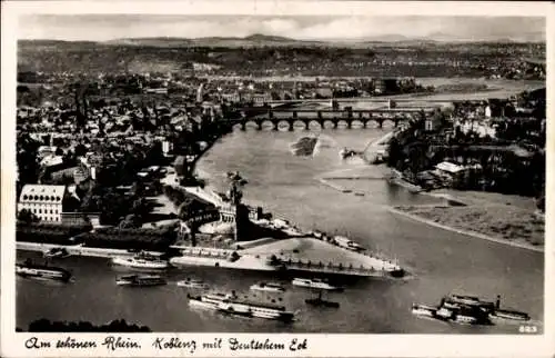 Ak Koblenz am Rhein, Gesamtansicht, Deutsches Eck