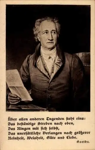 Ak Dichter Johann Wolfgang von Goethe, Zitat, Über allen anderen Tugenden steht eins...