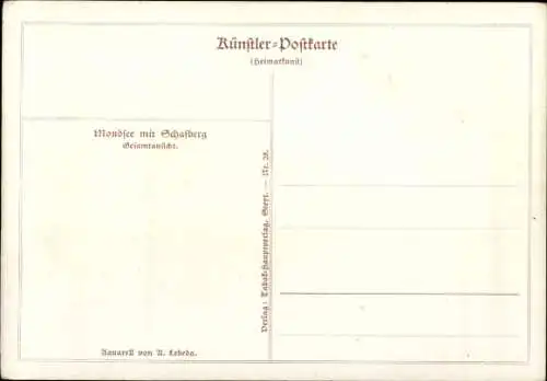 Künstler Ak Lebeda, Mondsee Oberösterreich, Gesamtansicht, Schafberg