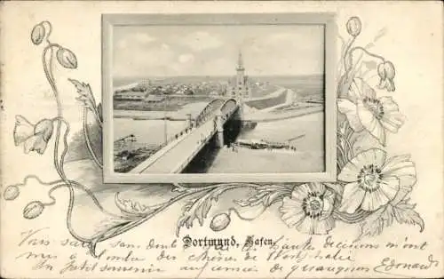 Passepartout Ak Dortmund im Ruhrgebiet, Hafen, Brücke