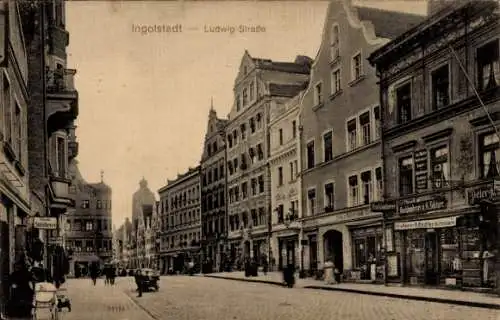 Ak Ingolstadt an der Donau Oberbayern, Ludwig-Straße, Geschäfte, Kinderwagen, Hund