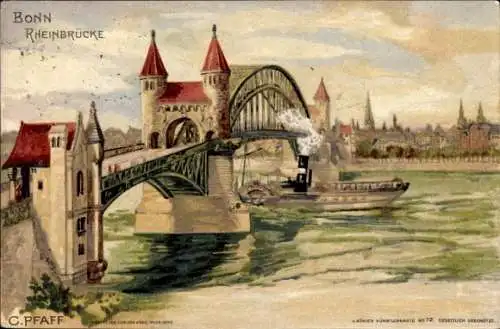 Künstler Ak Pfaff, C., Bonn, Rheinbrücke, Dampfer