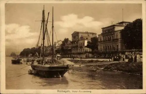 Ak Remagen am Rhein, Hotel Fürstenberg, Segelschiff