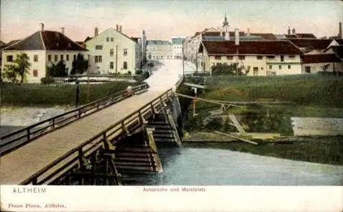 Ak Altheim in Oberösterreich, Achbrücke und Marktplatz