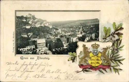 Präge Wappen Passepartout Ak Altensteig im Schwarzwald Württemberg, Teilansicht