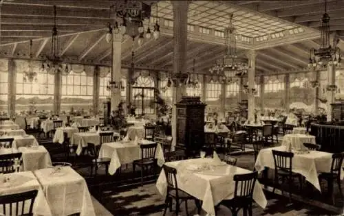 Ak Berlin Charlottenburg Westend, Rennbahn Grunewald, Hauptrestaurant, Gastraum, Kronleuchter