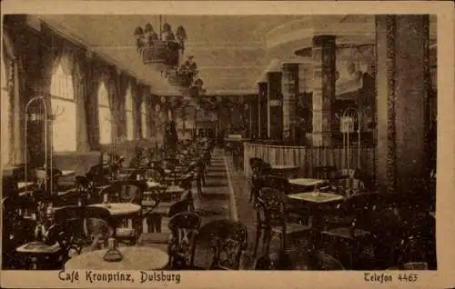 Ak Duisburg im Ruhrgebiet, Cafe Kronprinz, Gastraum, Kronleuchter