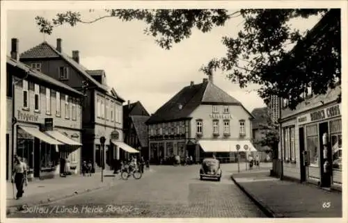 Ak Soltau Lüneburger Heide Niedersachsen, Poststraße, Drogerie, Fahrrad, Auto